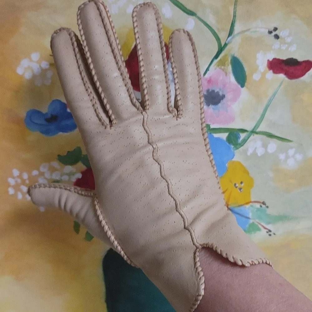 Vintage The Deerskin Trading Post Leather Tan Gloves Size 6.5